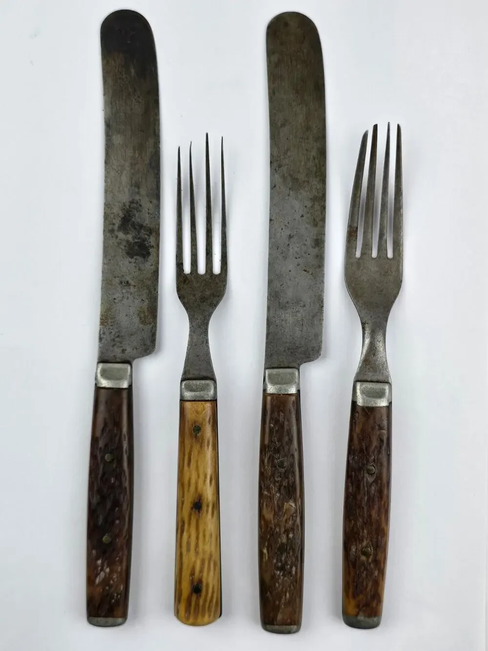Vintage Antique John Primble Stag Handle 4 pc. Flatware Knife & Fork